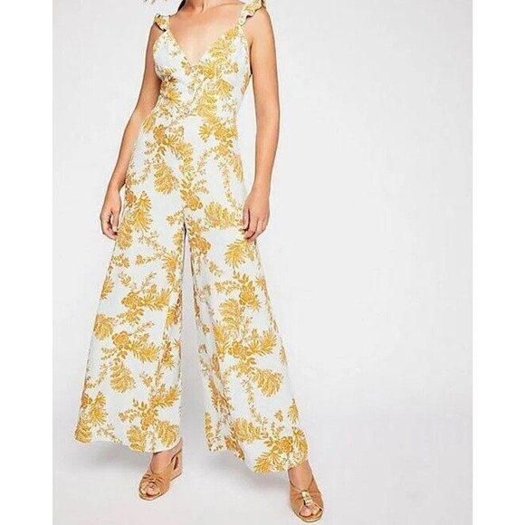Free People Pants - Free People NWT Women's Be The One Wide Leg Floral Sleeveless Ruffle Jumpsuit 4